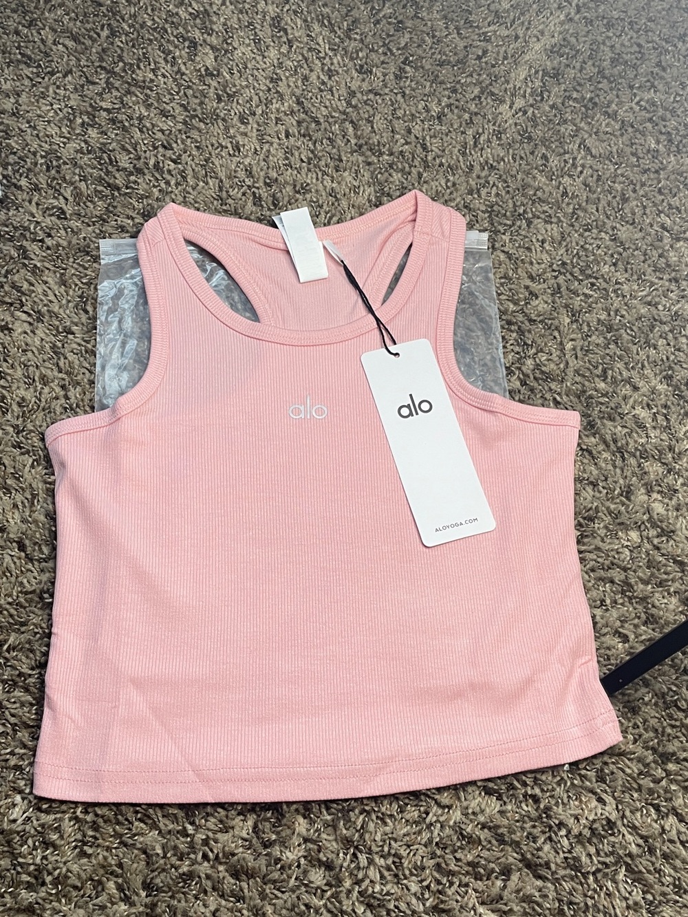 ALO Yoga Pink Ribbed Tank Crop